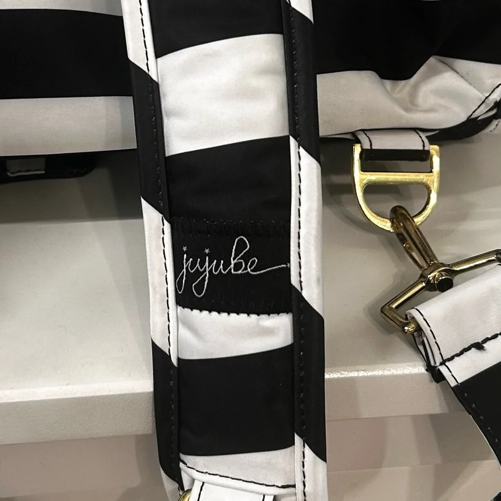 JuJuBe B.F.F. Diaper Bag The First Lady Black White Stripes Legacy Gold with pad